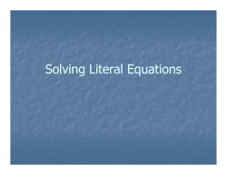 Solving Literal Equations - Parkway C-2