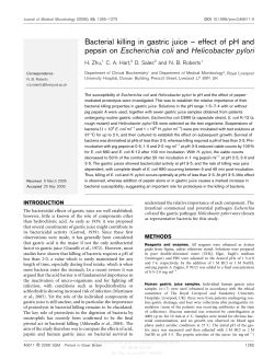 Bacterial killing in gastric juice &ndash; effect of pH and pepsin on