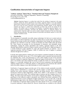 Gasification characteristics of sugarcane bagasse
