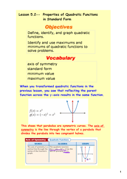 Lesson 5.2-- Properties of Quadratic Functions in Standard Form