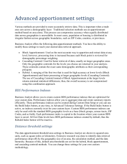 Advanced apportionment settings in Business Analyst