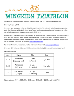 Age Swim Bike Run 4 - 7 25 meters (no deep end) 1 Lap (.7 mile) 1