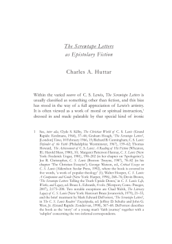 The Screwtape Letters as Epistolary Fiction Charles A. Huttar