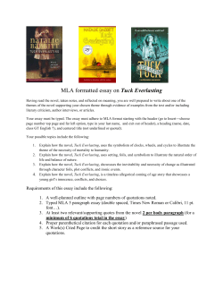MLA formatted essay on Tuck Everlasting