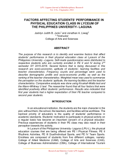 factors affecting students` performance in physical education class in
