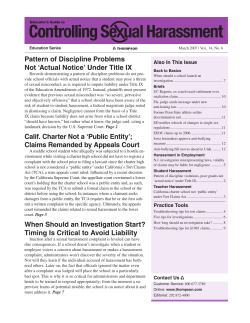 Pattern of Discipline Problems Not `Actual Notice` Under Title IX Calif