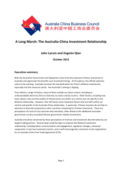 A Long March: The Australia-China Investment Relationship