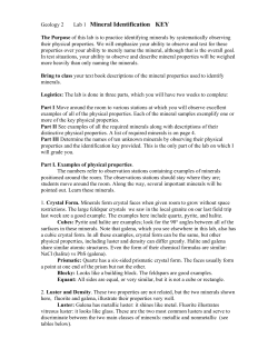 Geology 2 Lab 1 Mineral Identification KEY