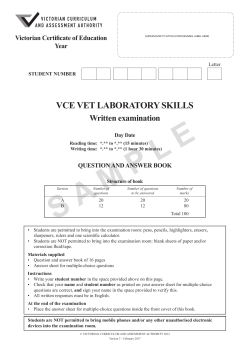 VCE VET Laboratory Skills – sample written examination