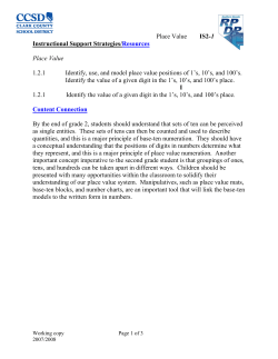 Place Value IS2-1 Instructional Support Strategies