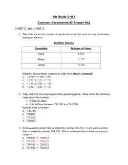 4th Grade Unit 1 Common Assessment #2 Answer Key 4.NBT.2 and