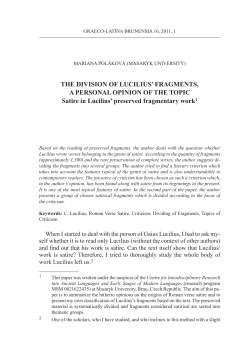 The division of LuciLius` fragmenTs, a personaL opinion of The