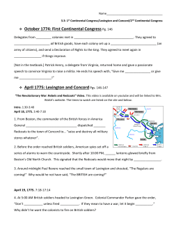 October 1774: First Continental Congress Pg. 146 April 1775
