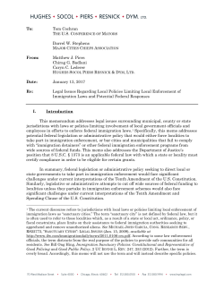 HSPRD Memo on Local Enforcement of Immigration Laws and