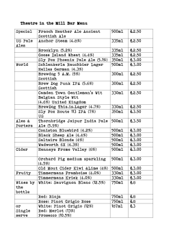 Theatre in the Mill Bar Menu Special Fraoch Heather Ale Ancient
