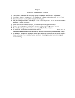 Antigone Answer one of the following questions. 1. According to