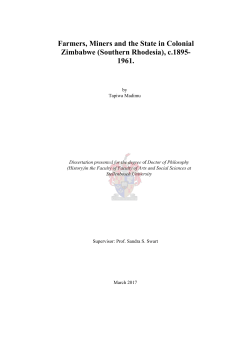 Farmers, Miners and the State in Colonial Zimbabwe (Southern