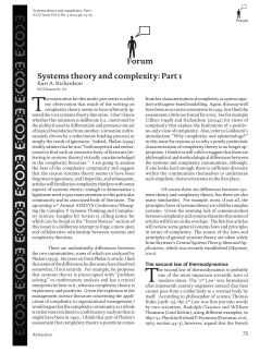Systems theory and complexity: Part 1 Forum