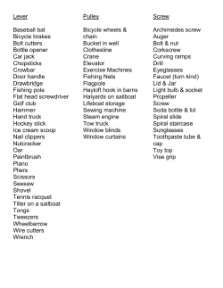 Lever Pulley Screw Baseball bat Bicycle brakes Bolt cutters Bottle