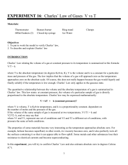 EXPERIMENT 16 Charles` Law of Gases V vs T