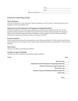 Grade Sheet for the Critical Essay