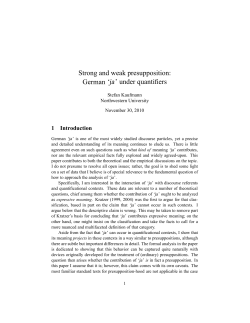 Strong and weak presupposition: German `ja` under quantifiers
