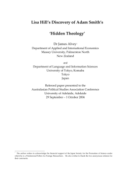 Lisa Hill`s Discovery of Adam Smith`s `Hidden Theology`