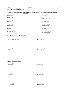 Algebra 2 Name Per Quiz 7.4, 7.5A, 7.6A Review Find the inverse of