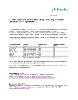 INET Nordic and Genium INET Change of trading system