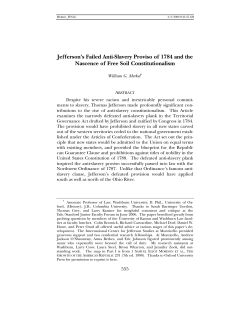 Jefferson`s Failed Anti-Slavery Priviso of 1784 and the Nascence of