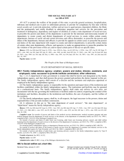 Social Welfare Act - Tuscola County Medical Care Facility