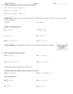 Algebra II Honors Chapter 1 Name