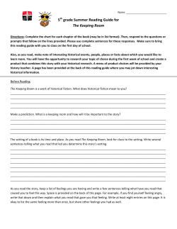 5th grade Summer Reading Guide for The Keeping Room