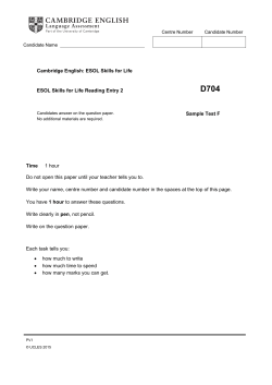 ESOL Skills for Life Reading Entry 2 Sample Test F