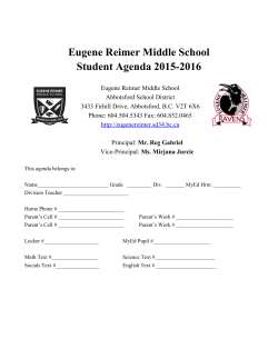 Eugene Reimer Middle School Student Agenda 2015-2016