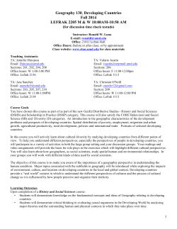 Geography 130, Developing Countries Fall 2014 LEFRAK 2205 M