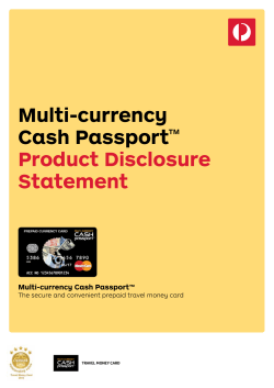 Multi-currency Cash Passport&trade; Product Disclosure