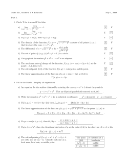 Math 241, Midterm 1 A Solutions May 4, 2009 Part I. 1