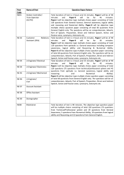 Post Code Name of Post Question Paper Pattern NE01 Station