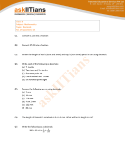 Class: 6 Subject: Mathematics Topic: Decimals No. of