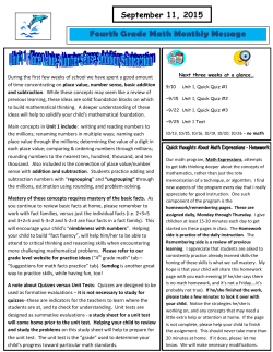 Fourth Grade Math Monthly Message