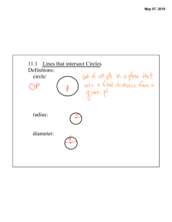 11.1 Lines that intersect Circles Definitions: circle: radius: diameter: