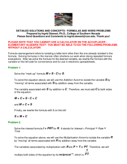 Formulas and Word Problems