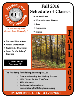 2016 Fall Classes - Academy for Lifelong Learning