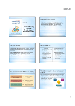 Learning Objectives #1 Decision Making Decision Making The
