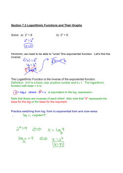 Section 7.3 Logarithmic Functions and Their Graphs Solve: a) 2x = 8