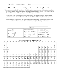 Chem 111 2:30p section Evening Exam #3 h = 6.626x10 J s c