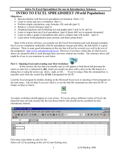 Into to Excel Spreadsheet