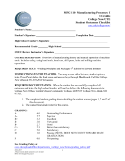 MFG 110 - Central Oregon Community College