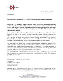 Warsaw, 3rd of April 2014 Press Release Company Concare IT
